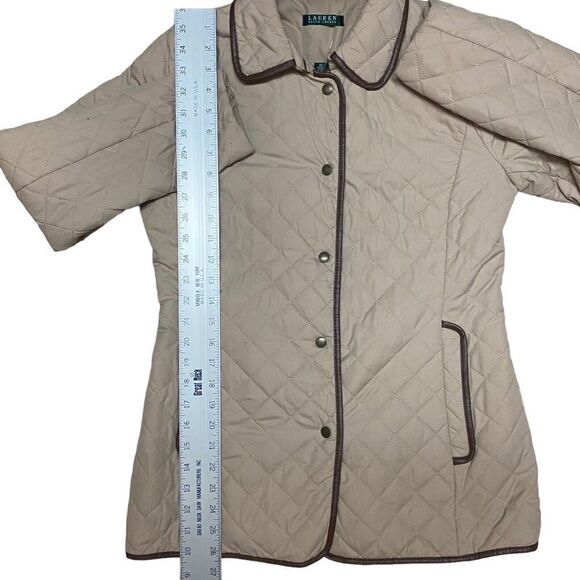 Lauren Ralph Lauren Jacket Women’s XS Tan Quilted Equestrian Collar Logo *READ* - Picture 2 of 16